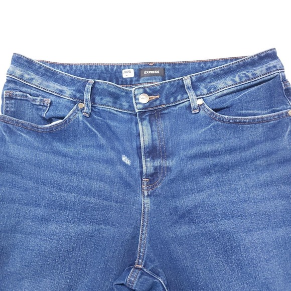 Express Denim - Express Jeans Womens 10 Blue Mid Rise Ankle Bootcut Distressed Denim 30x26